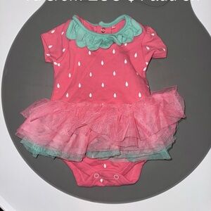 Pink and Green Kids Strawberry Bodysuit with Tulle Skirt